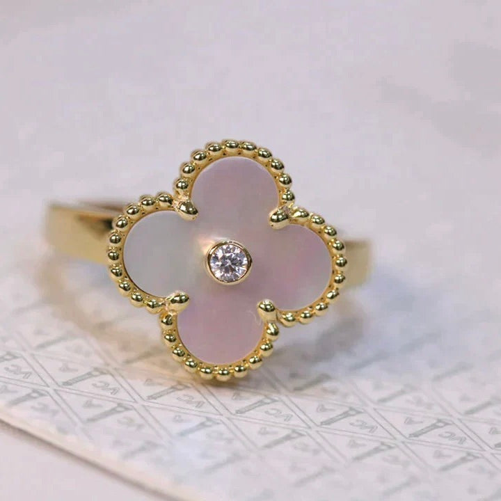 [Noble Jewelry]CLOVER PINK MOP RING GOLD DIAMOND