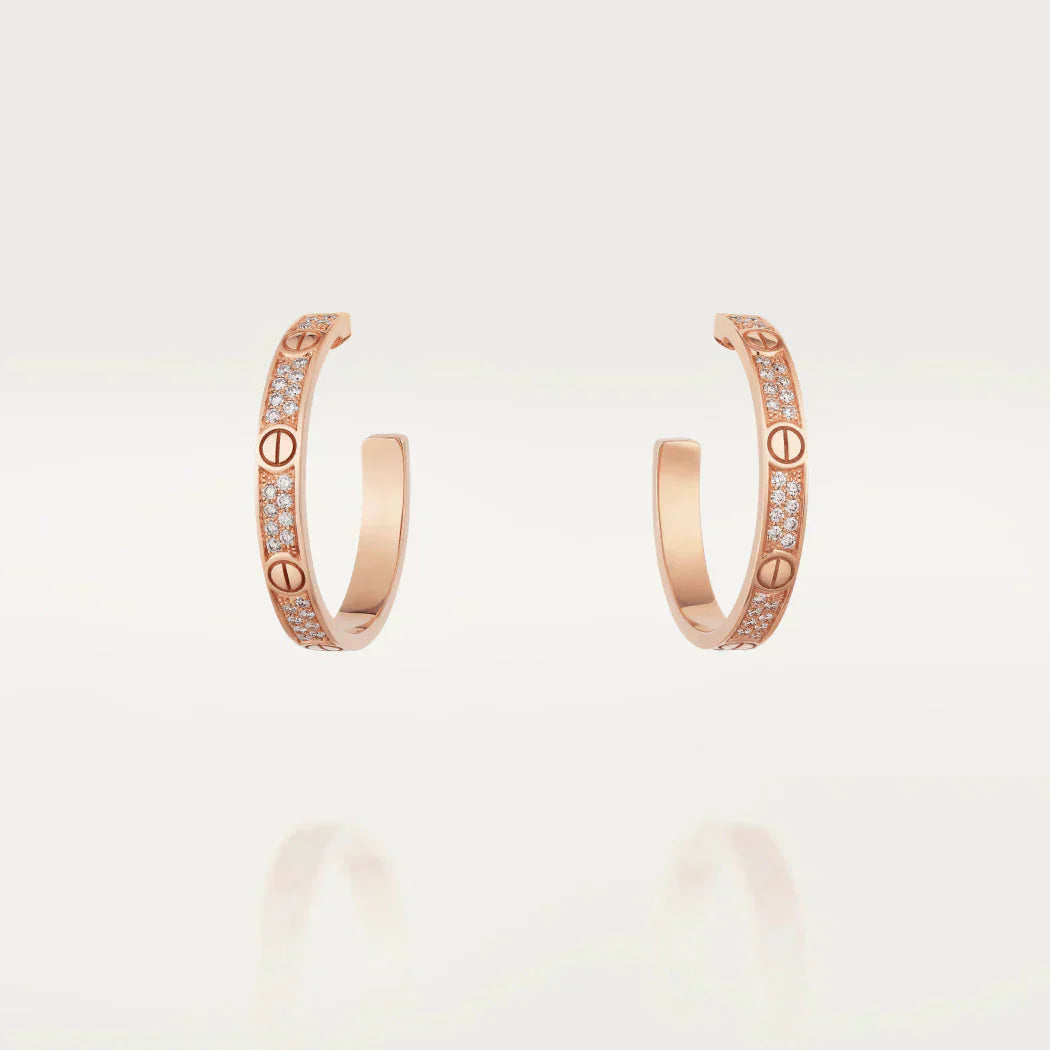 [Noble Jewelry]LOVE DIAMOND PINK GOLD HOOP EARRINGS