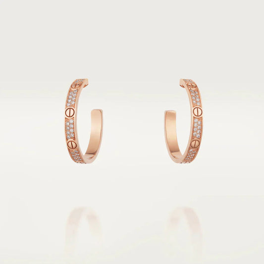 [Noble Jewelry]LOVE DIAMOND PINK GOLD HOOP EARRINGS