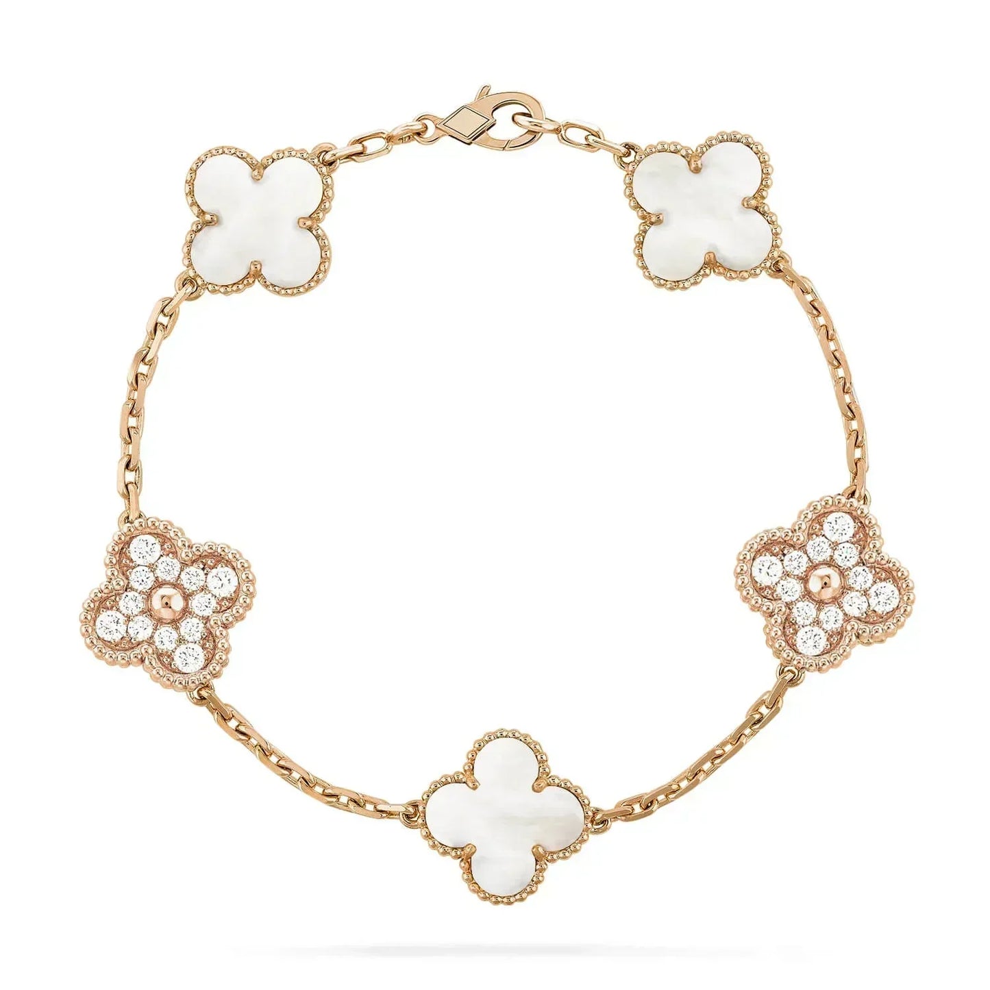 [Noble Jewelry]CLOVER BRACELET 5 MOTIF WHITE MOP DIAMOND