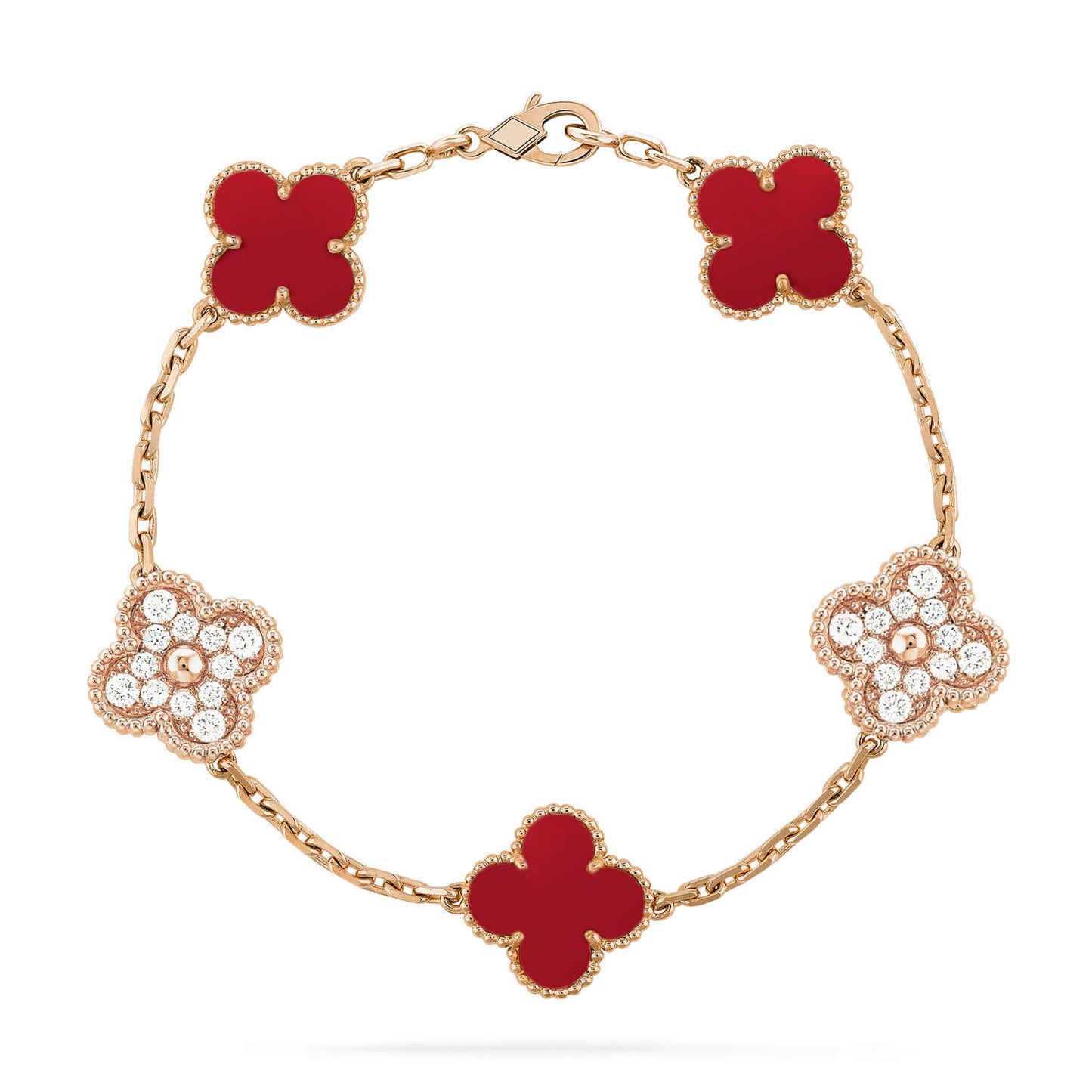 [Noble Jewelry]CLOVER 5 MOTIFS CARNELIAN DIAMOND BRACELET