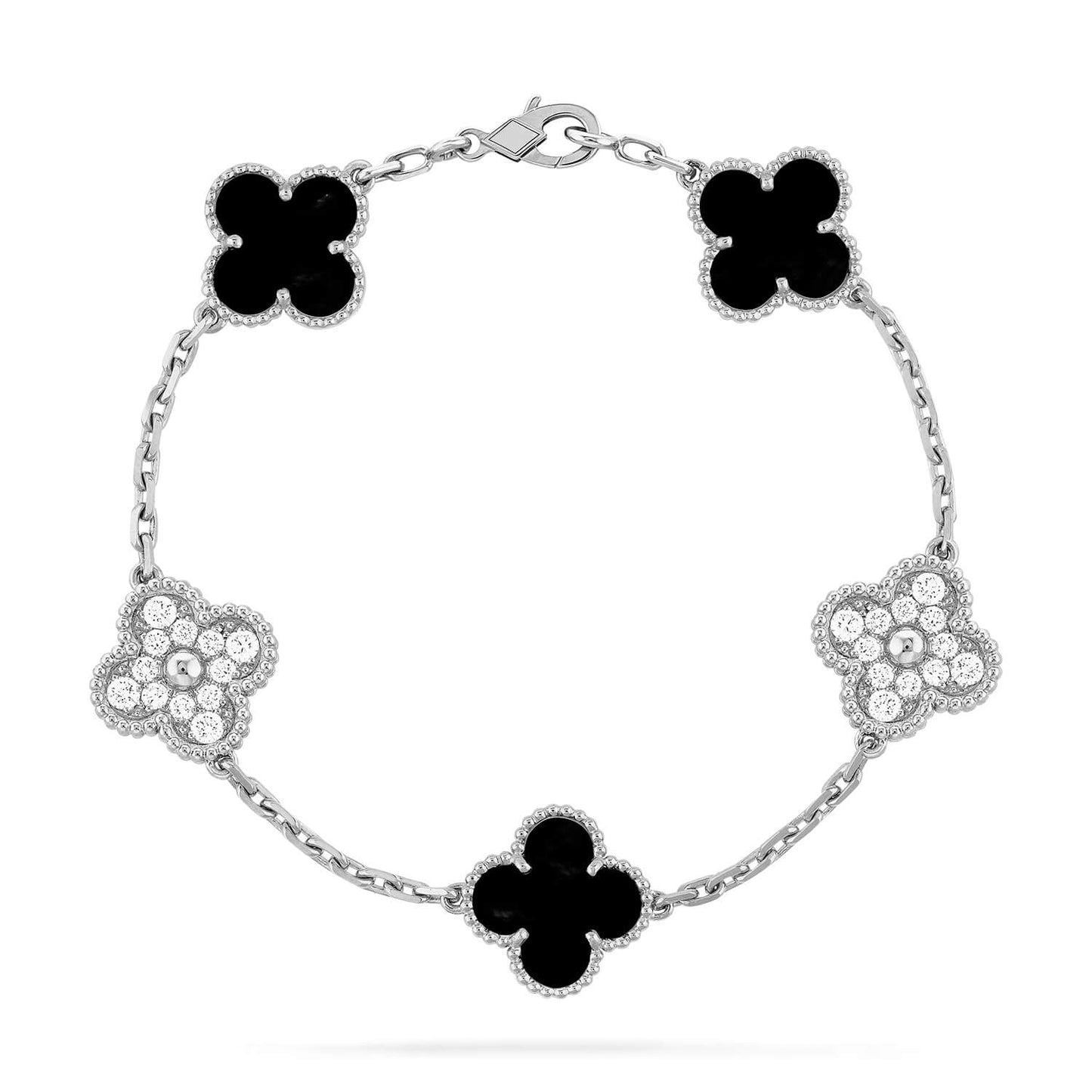 [Noble Jewelry]CLOVER 5 MOTIF ONYXS DIAMOND BRACELET SILVER