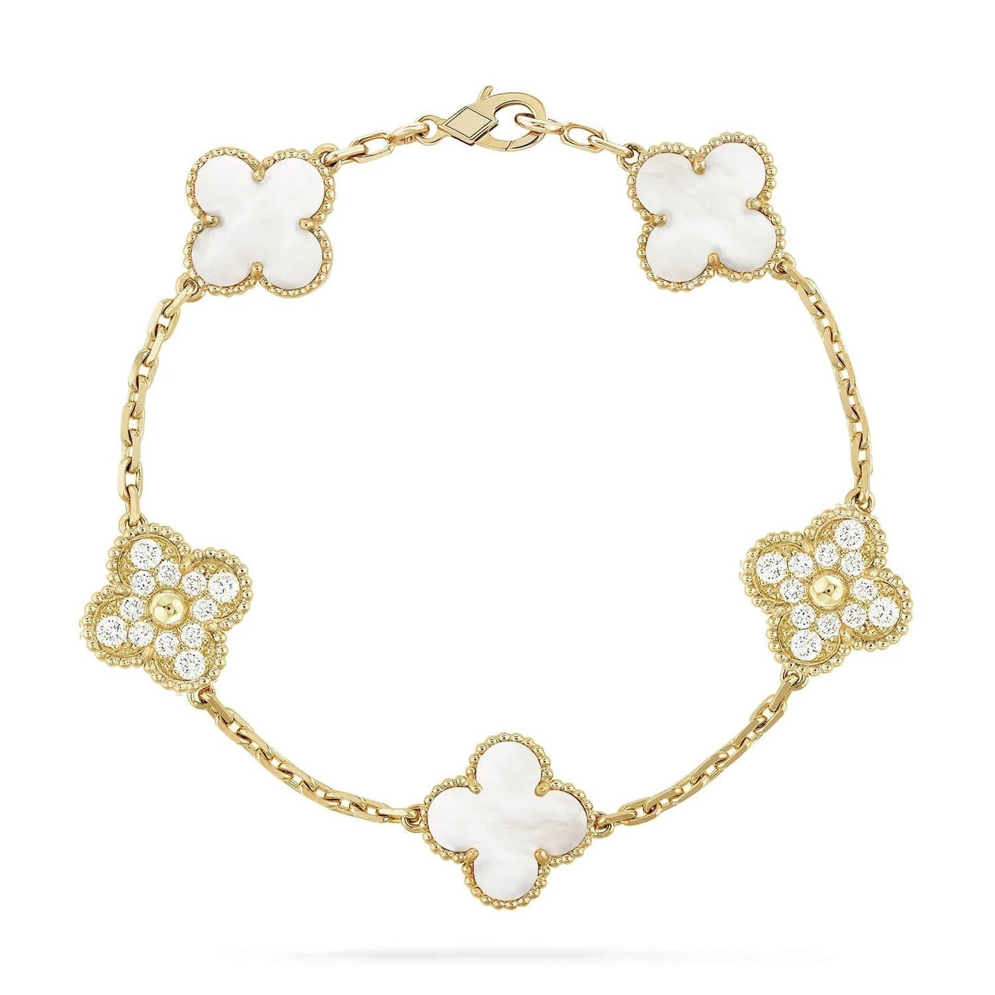 [Noble Jewelry]CLOVER BRACELET 5 MOTIF WHITE MOP DIAMOND