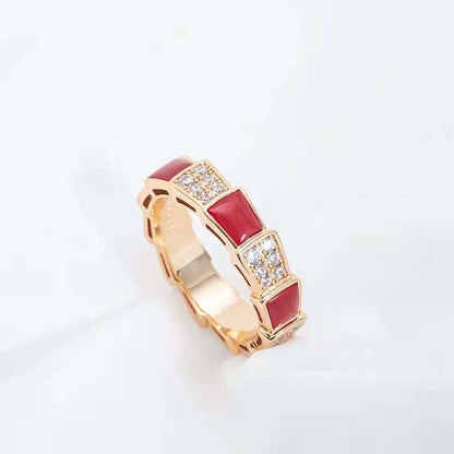 [Noble Jewelry]SERPENTI RING PINK GOLD CARNELIAN DIAMOND PAVED 4MM