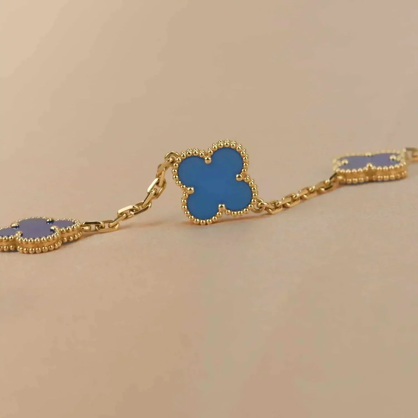 [Noble Jewelry]CLOVER 5 MOTIFS BLUE AGATE BRACELET