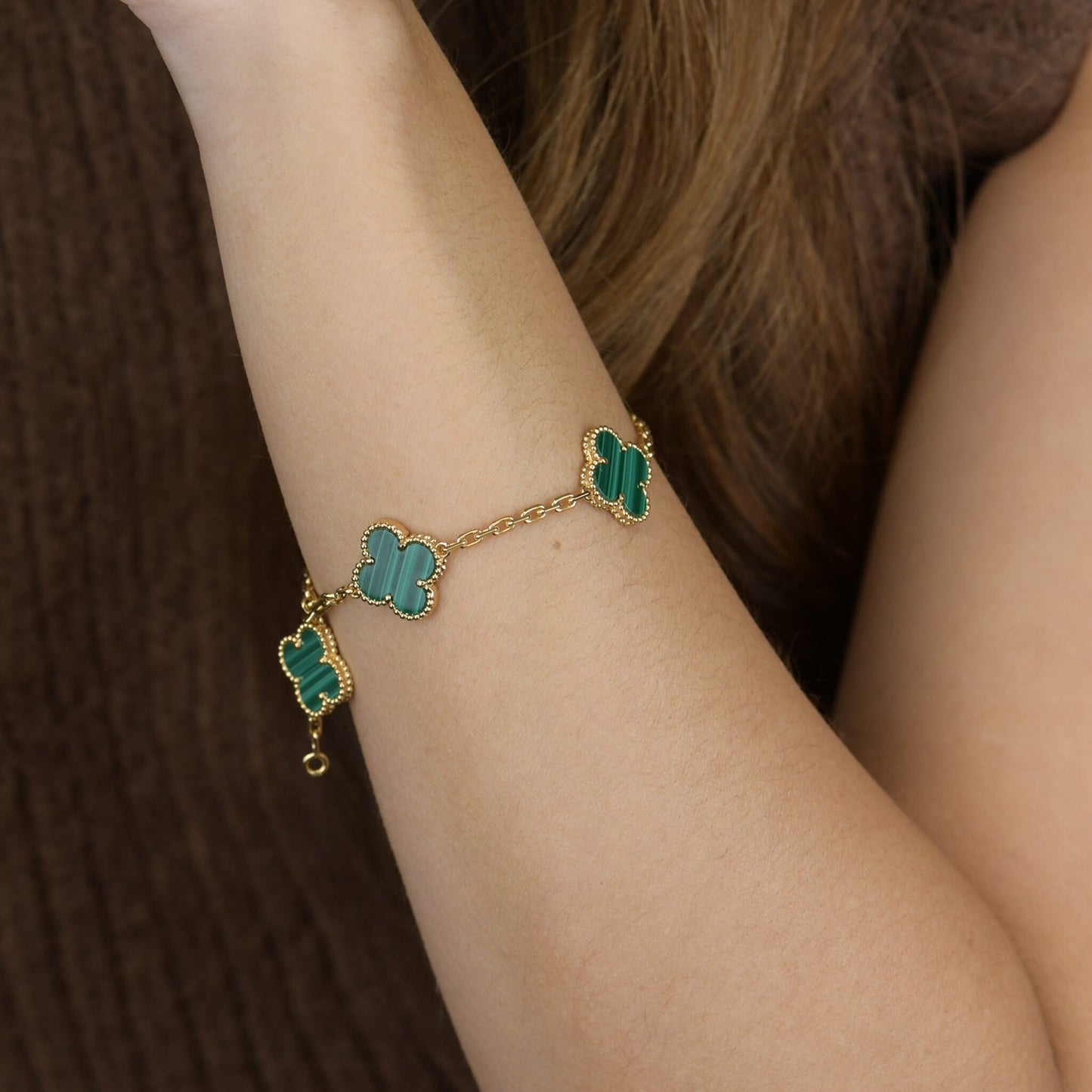 [Noble Jewelry]CLOVER 5 MOTIFS MALACHITE BRACELET