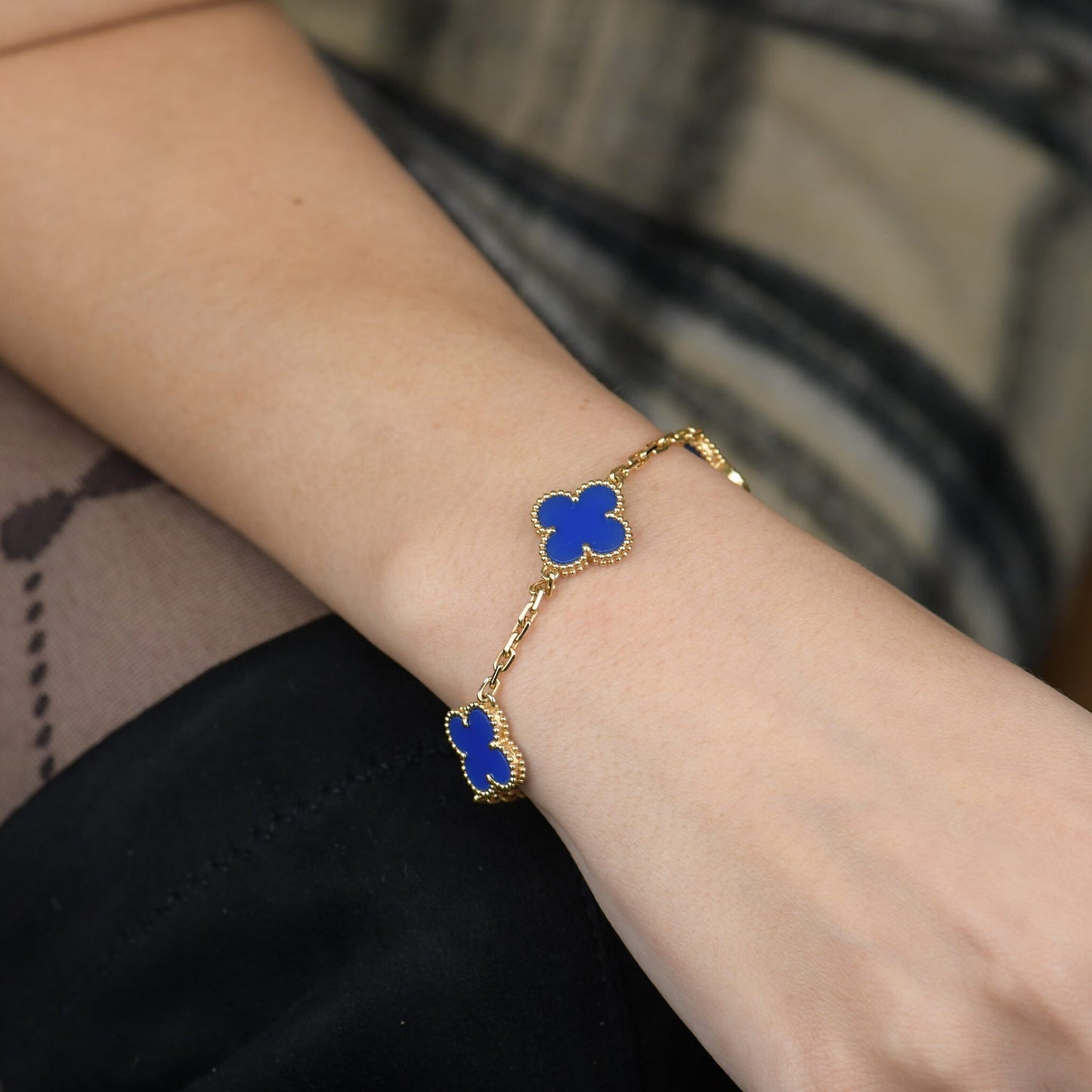 [Noble Jewelry]CLOVER 5 MOTIFS BLUE AGATE BRACELET