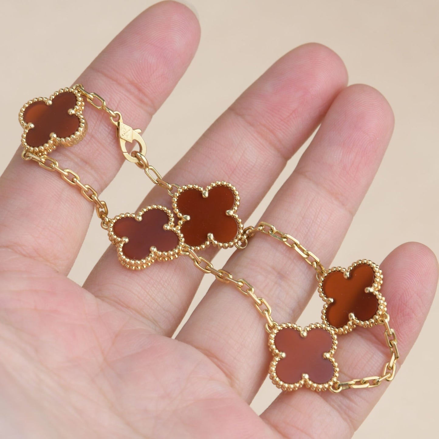 [Noble Jewelry]CLOVER 5 MOTIFS RED AGATE  BRACELET