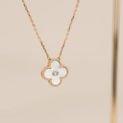 [Noble Jewelry]CLOVER 15MM DIAMOND WHITE FRITILLARIA NECKLACE