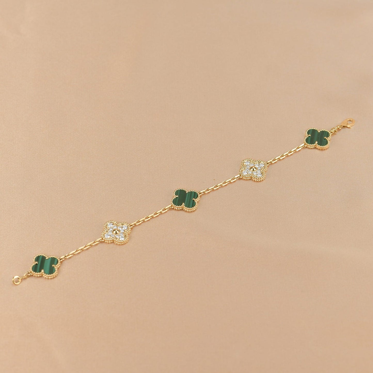 [Noble Jewelry]CLOVER  5 MOTIF MALACHITE DIAMOND BRACELET