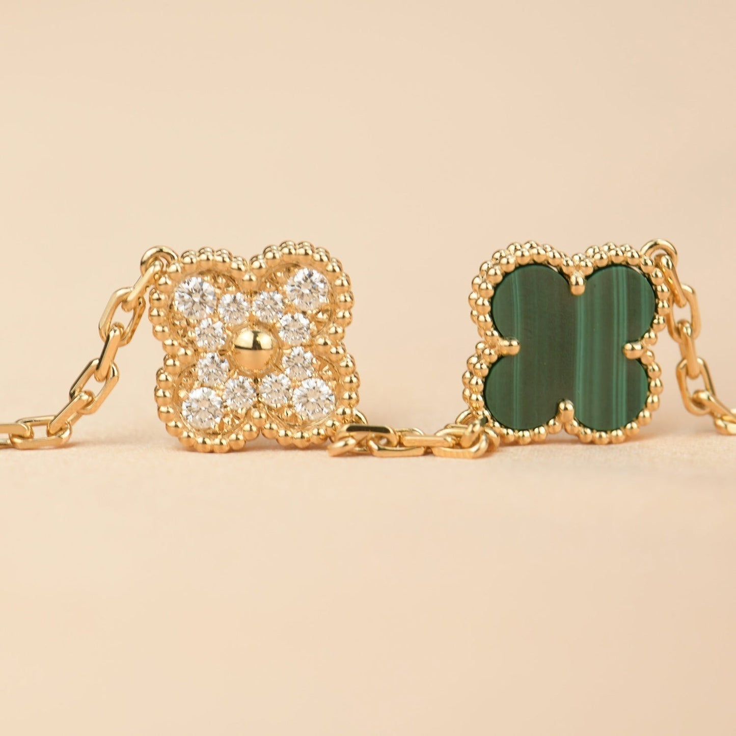 [Noble Jewelry]CLOVER  5 MOTIF MALACHITE DIAMOND BRACELET