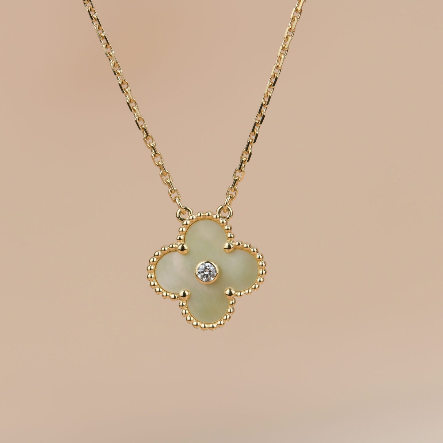 [Noble Jewelry]CLOVER 15MM DIAMOND GOLD MOTHER OF PEARL NECKLACE