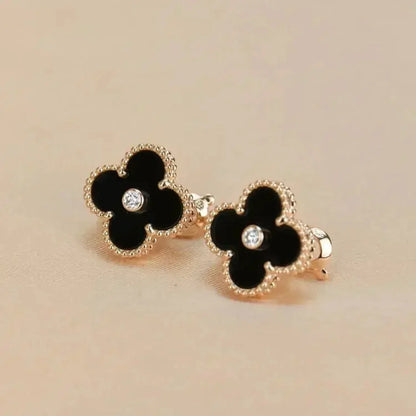 [Noble Jewelry]CLOVER MEDIUM 1 MOTIFS ONYX DIAMOND EARRINGS