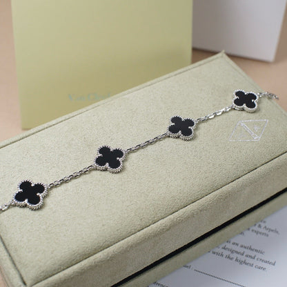 [Noble Jewelry]CLOVER 5 MOTIF ONYXS  BRACELET SILVER