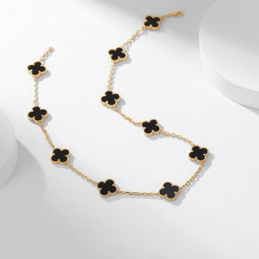 [Noble Jewelry]CLOVER 10 MOTIFS ONYX NECKLACE