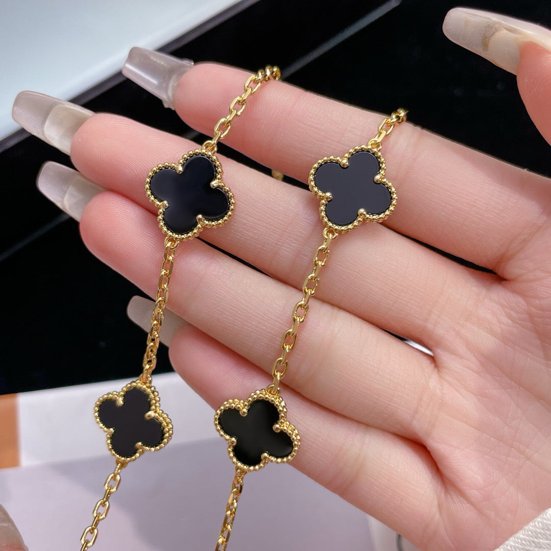 [Noble Jewelry]CLOVER 10 MOTIFS ONYX NECKLACE