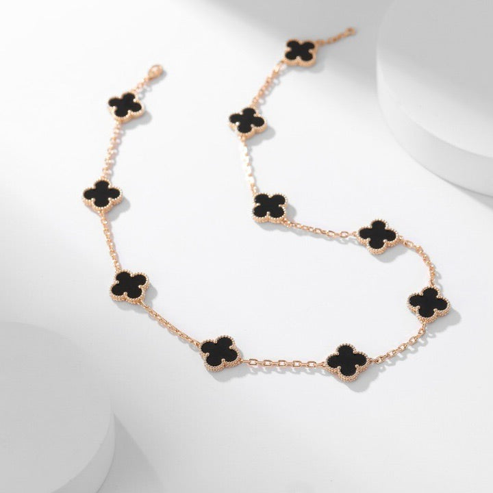 [Noble Jewelry]CLOVER 10 MOTIFS ONYX NECKLACE