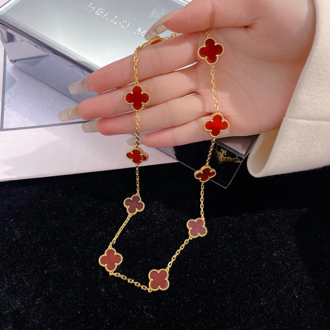 [Noble Jewelry]CLOVER 10 MOTIFS CARNELIAN NECKLACE