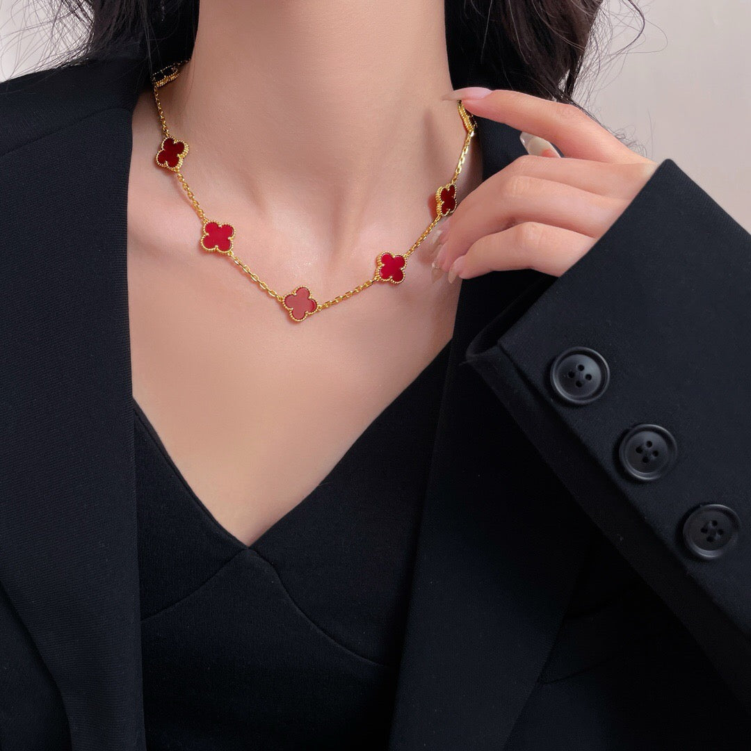 [Noble Jewelry]CLOVER 10 MOTIFS CARNELIAN NECKLACE