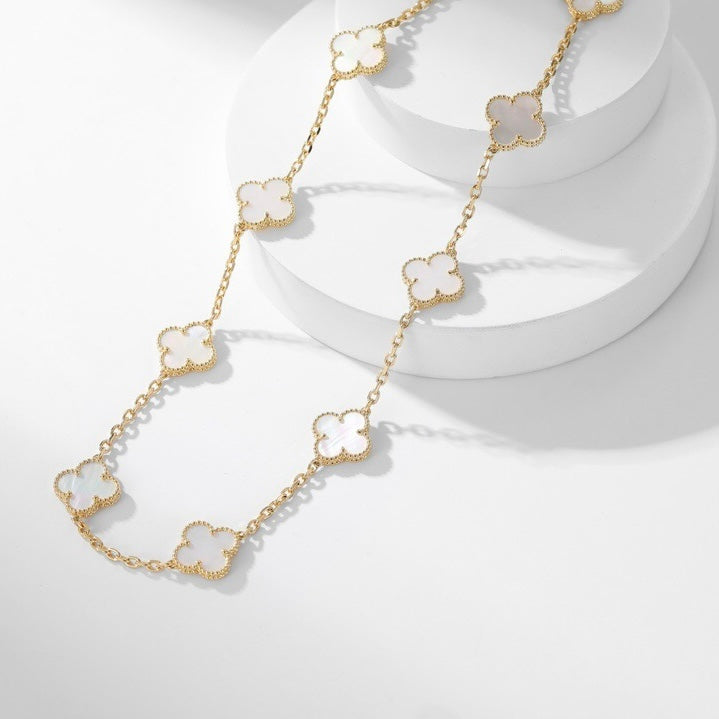 [Noble Jewelry]CLOVER 10 MOTIFS WHITE MOTHER OF PEARL NECKLACE