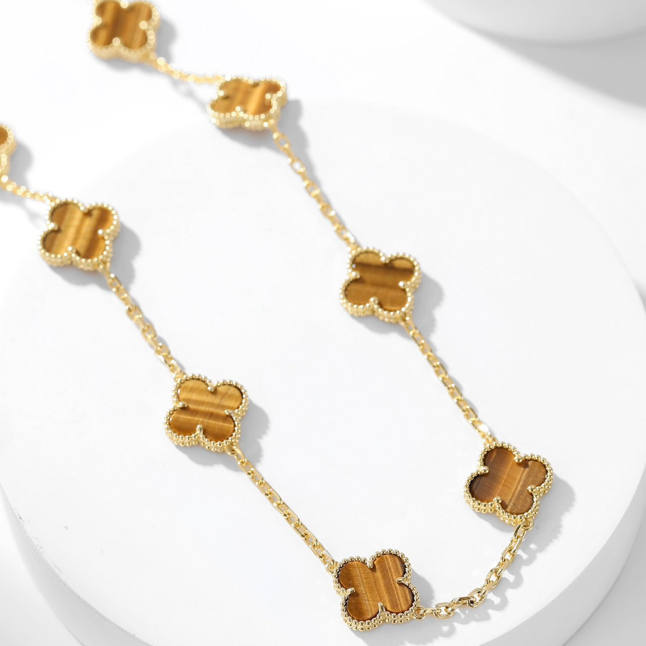 [Noble Jewelry]CLOVER 10 MOTIFS TIGER EYE NECKLACE