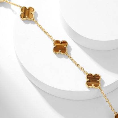 [Noble Jewelry]CLOVER 10 MOTIFS TIGER EYE NECKLACE