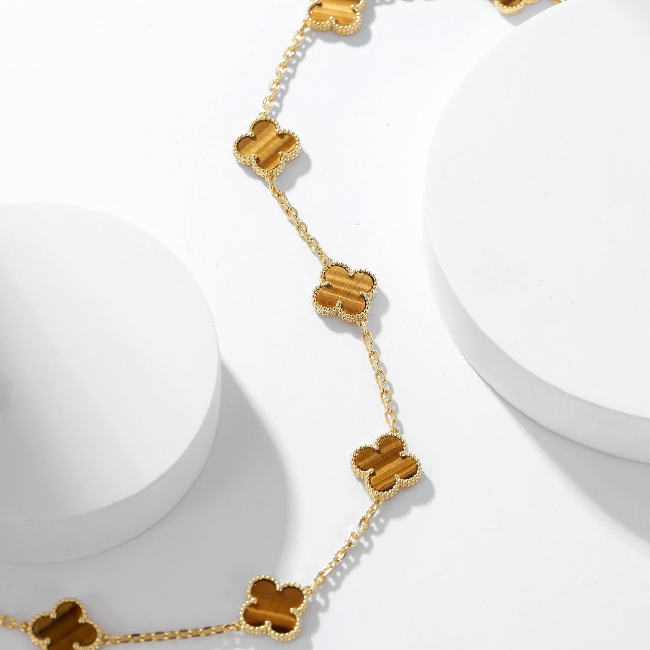 [Noble Jewelry]CLOVER 10 MOTIFS TIGER EYE NECKLACE