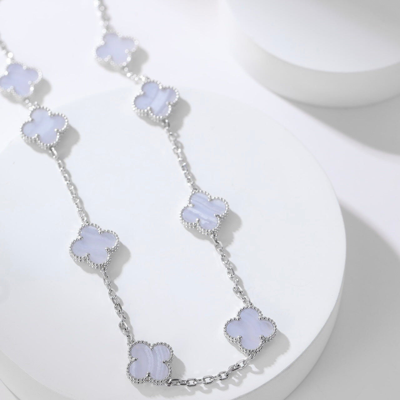 [Noble Jewelry]CLOVER 10 MOTIFS PURPLE CHALCEDONY NECKLACE