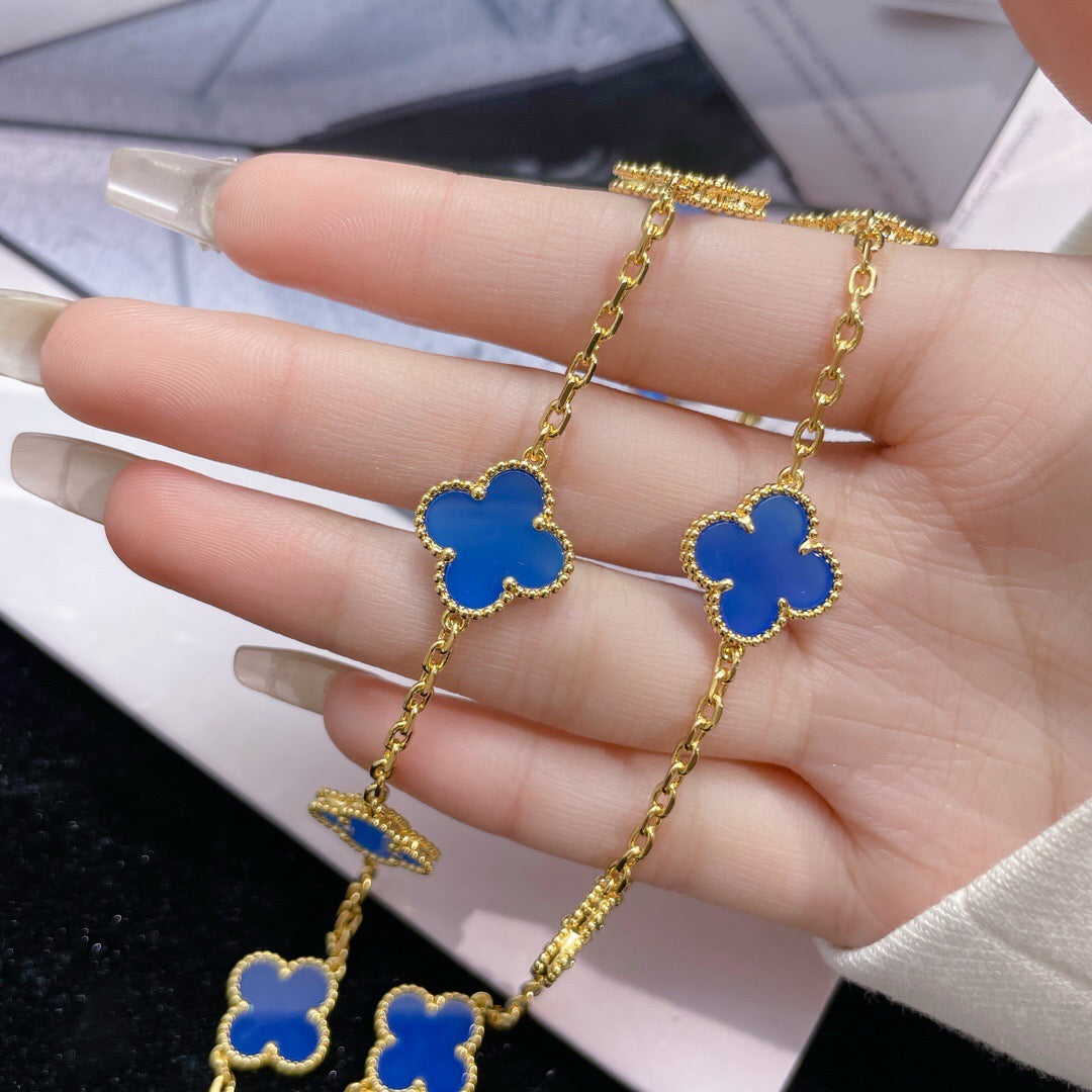 [Noble Jewelry]CLOVER 10 MOTIFS BLUE AGATE NECKLACE