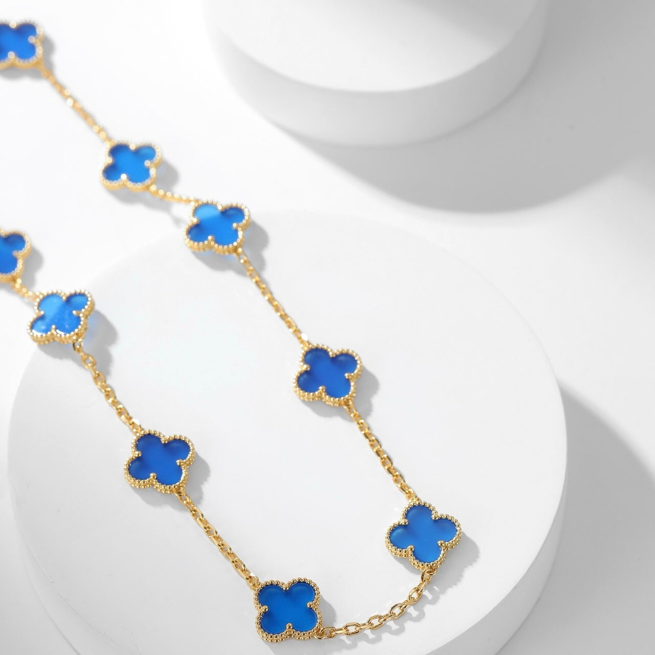 [Noble Jewelry]CLOVER 10 MOTIFS BLUE AGATE NECKLACE