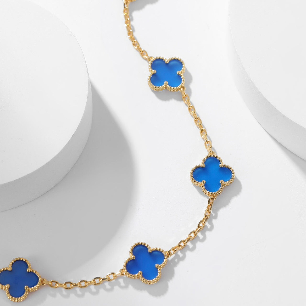 [Noble Jewelry]CLOVER 10 MOTIFS BLUE AGATE NECKLACE