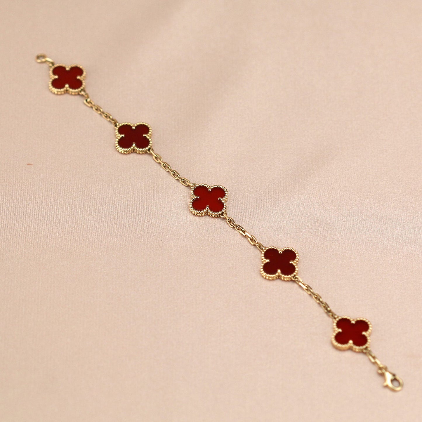 [Noble Jewelry]CLOVER 5 MOTIFS RED AGATE  BRACELET