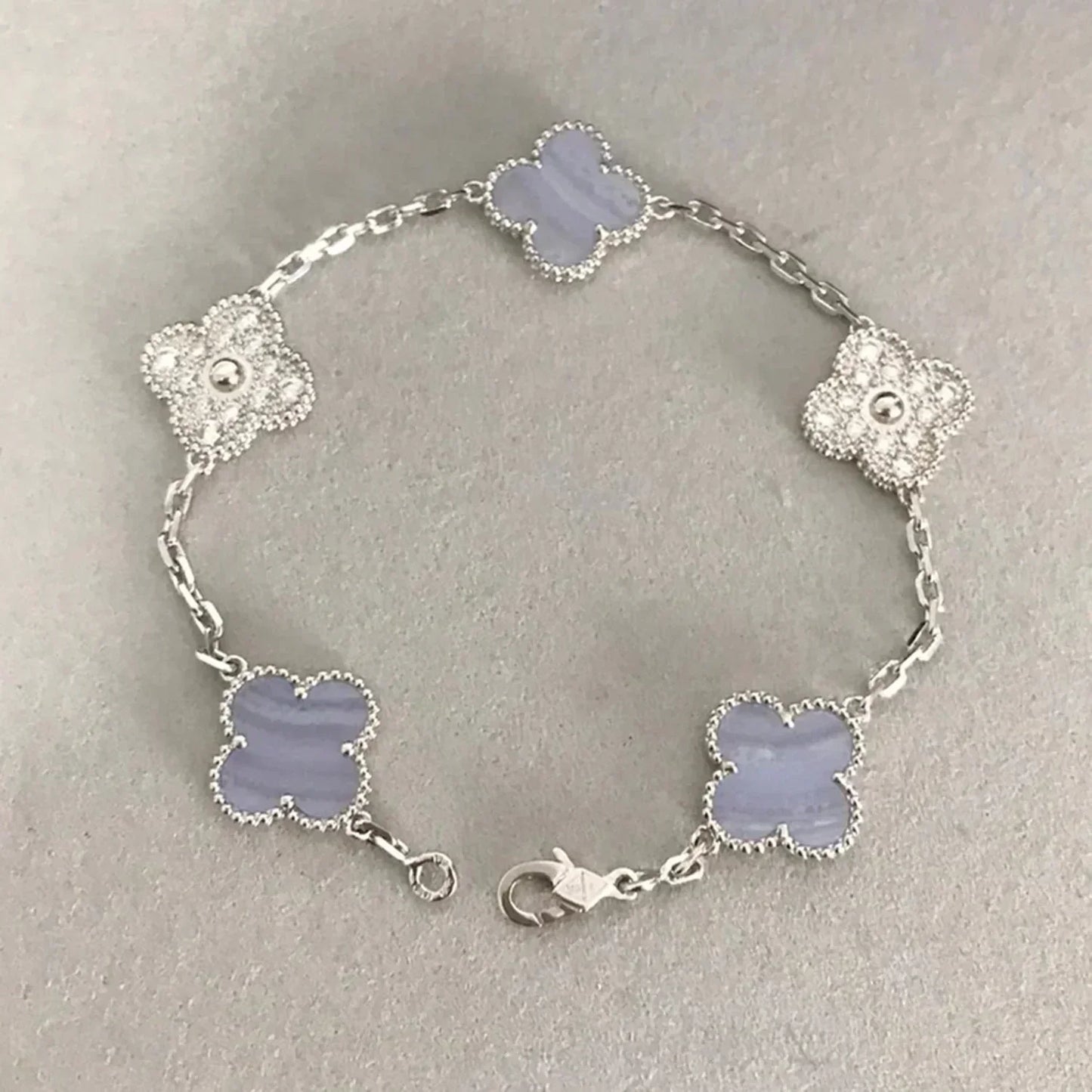 [Noble Jewelry]CLOVER  5 MOTIF DIAMOND PURPLE CHALCEDONY BRACELET SILVER