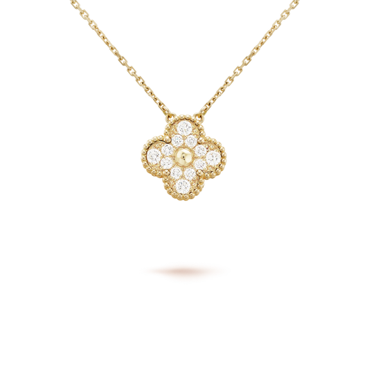 [Noble Jewelry]CLOVER 15MM DIAMOND SINGLE FLOWER NECKLACE