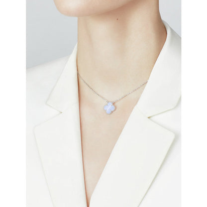 [Noble Jewelry]CLOVER 15MM BLUE CHALCEDONY NECKLACE SILVER