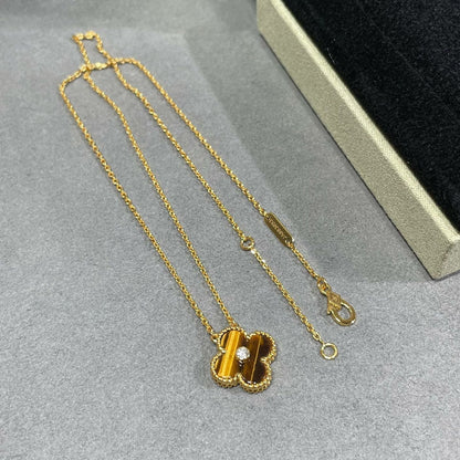 [Noble Jewelry]CLOVER 15MM DIAMOND AND YELLOW TIGER'S EYE AGATE necklace