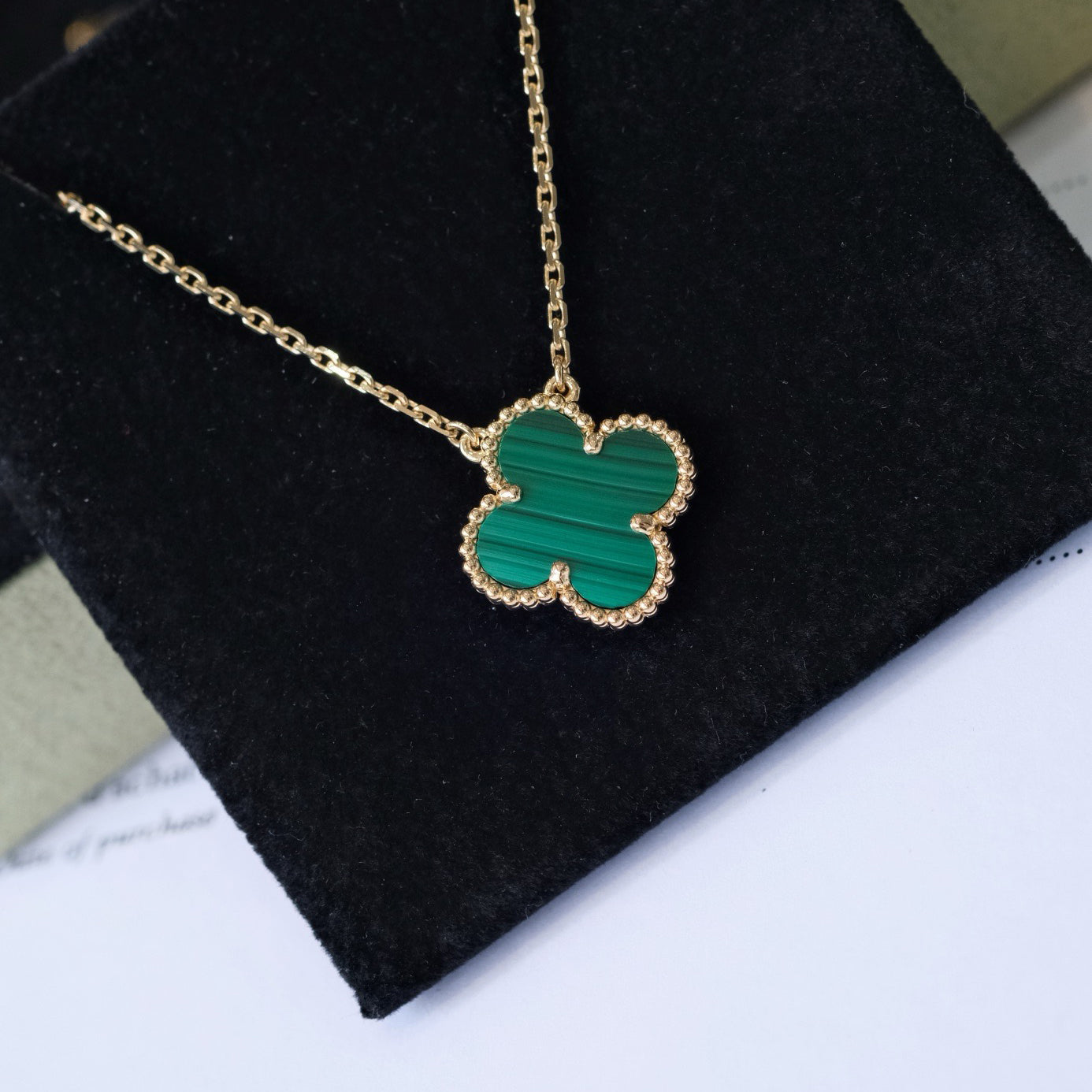 [Noble Jewelry]CLOVER 15MM MALACHITE SINGLE FLOWER  NECKLACE