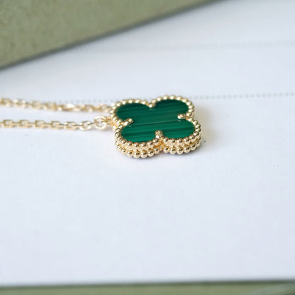 [Noble Jewelry]CLOVER 15MM MALACHITE SINGLE FLOWER  NECKLACE