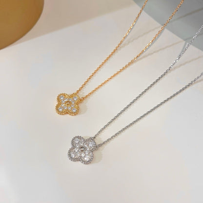 [Noble Jewelry]CLOVER 15MM DIAMOND SINGLE FLOWER NECKLACE