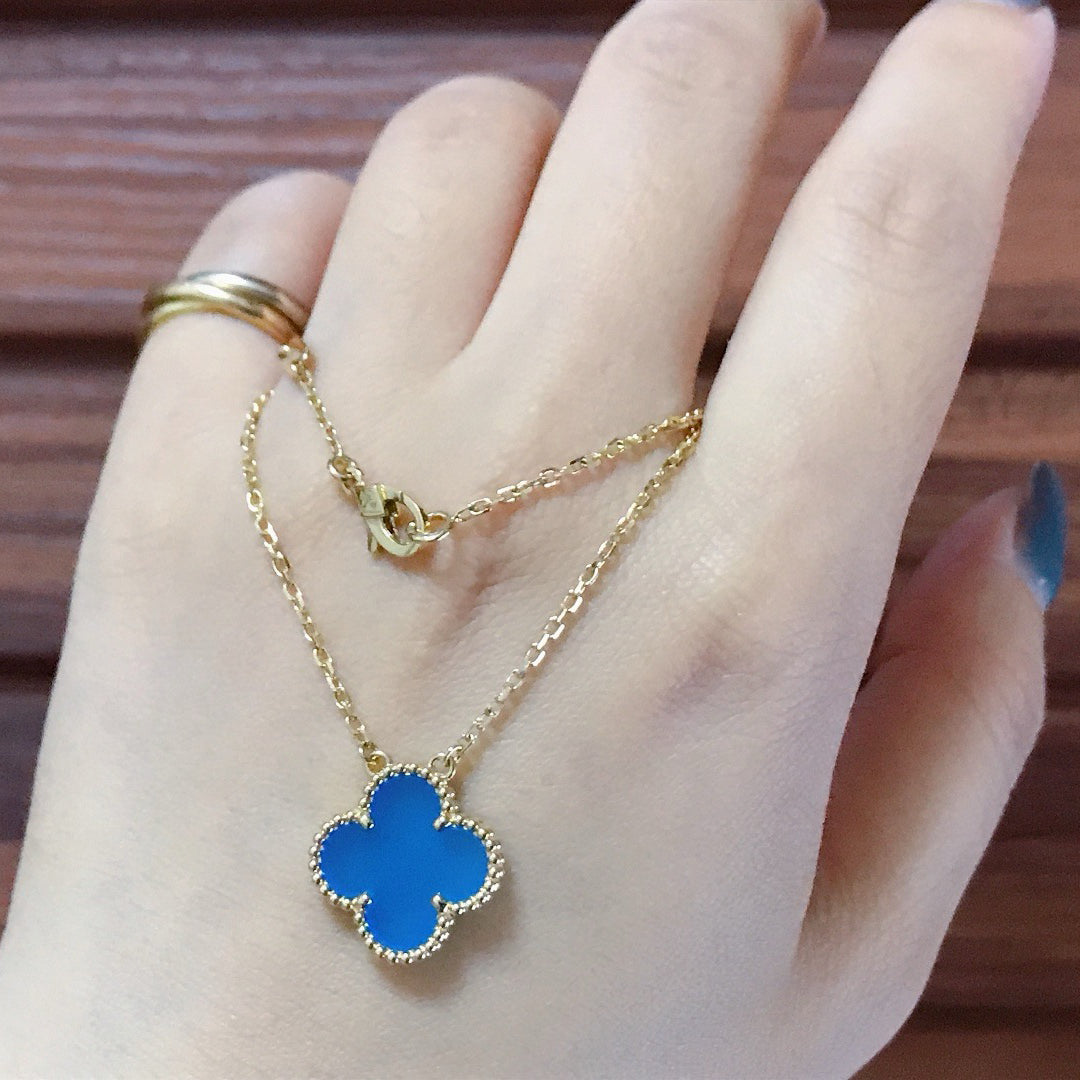 [Noble Jewelry]CLOVER 15MM BLUE AGATE NECKLACE