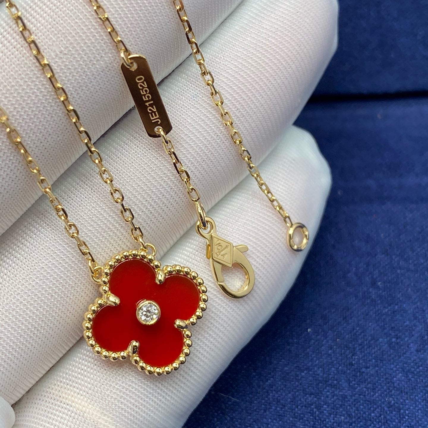 [Noble Jewelry]CLOVER 15MM DIAMOND CARNELIAN NECKLACE