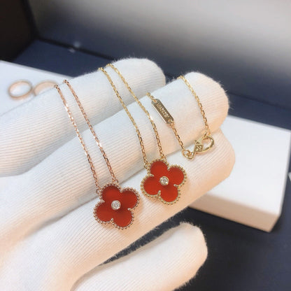 [Noble Jewelry]CLOVER 15MM DIAMOND CARNELIAN NECKLACE