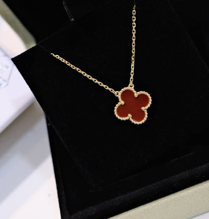 [Noble Jewelry]CLOVER 15MM CARNELIAN SINGLE FLOWER NECKLACE