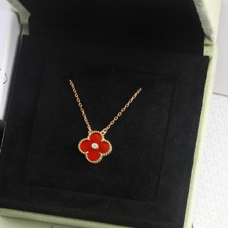 [Noble Jewelry]CLOVER 15MM DIAMOND CARNELIAN NECKLACE