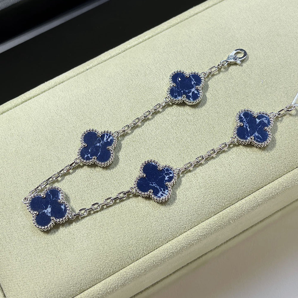 [Noble Jewelry]CLOVER 5 MOTIF PIETERSITE SILVER BRACELET