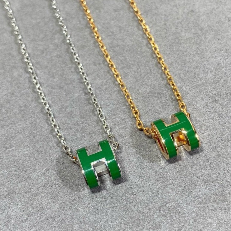 [Noble Jewelry]POP H GREEN NECKLACE SILVER AND GOLD