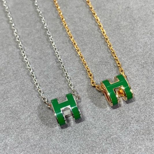 [Noble Jewelry]POP H GREEN NECKLACE SILVER AND GOLD