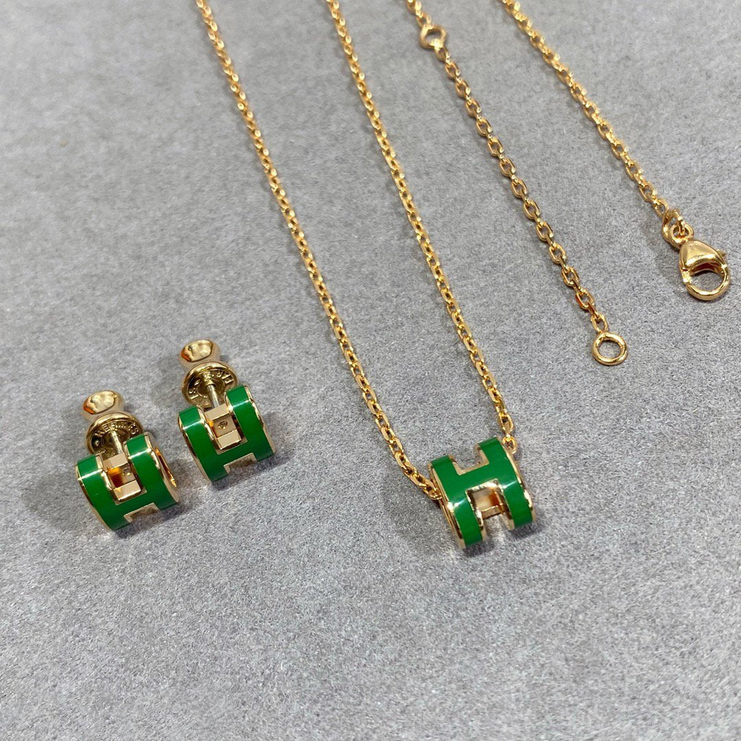 [Noble Jewelry]POP H GREEN NECKLACE SILVER AND GOLD