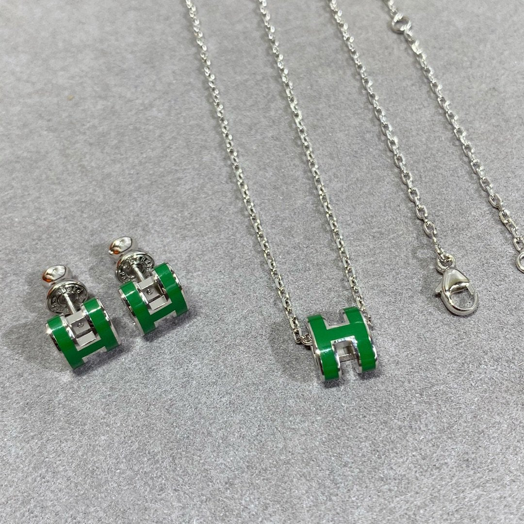 [Noble Jewelry]POP H GREEN NECKLACE SILVER AND GOLD