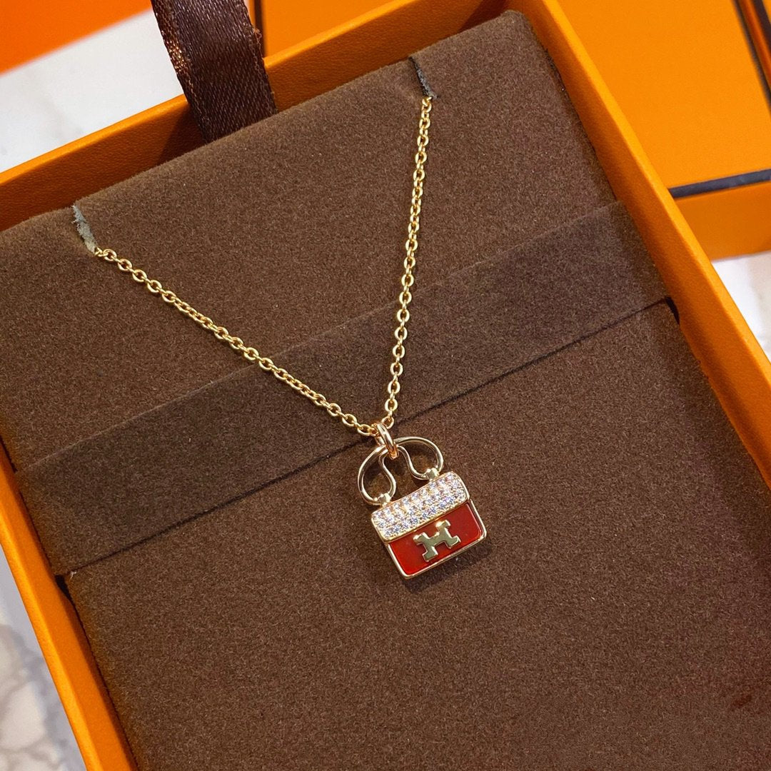 [Noble Jewelry]CONSTANCE RED PEDANT PINK GOLD NECKLACE